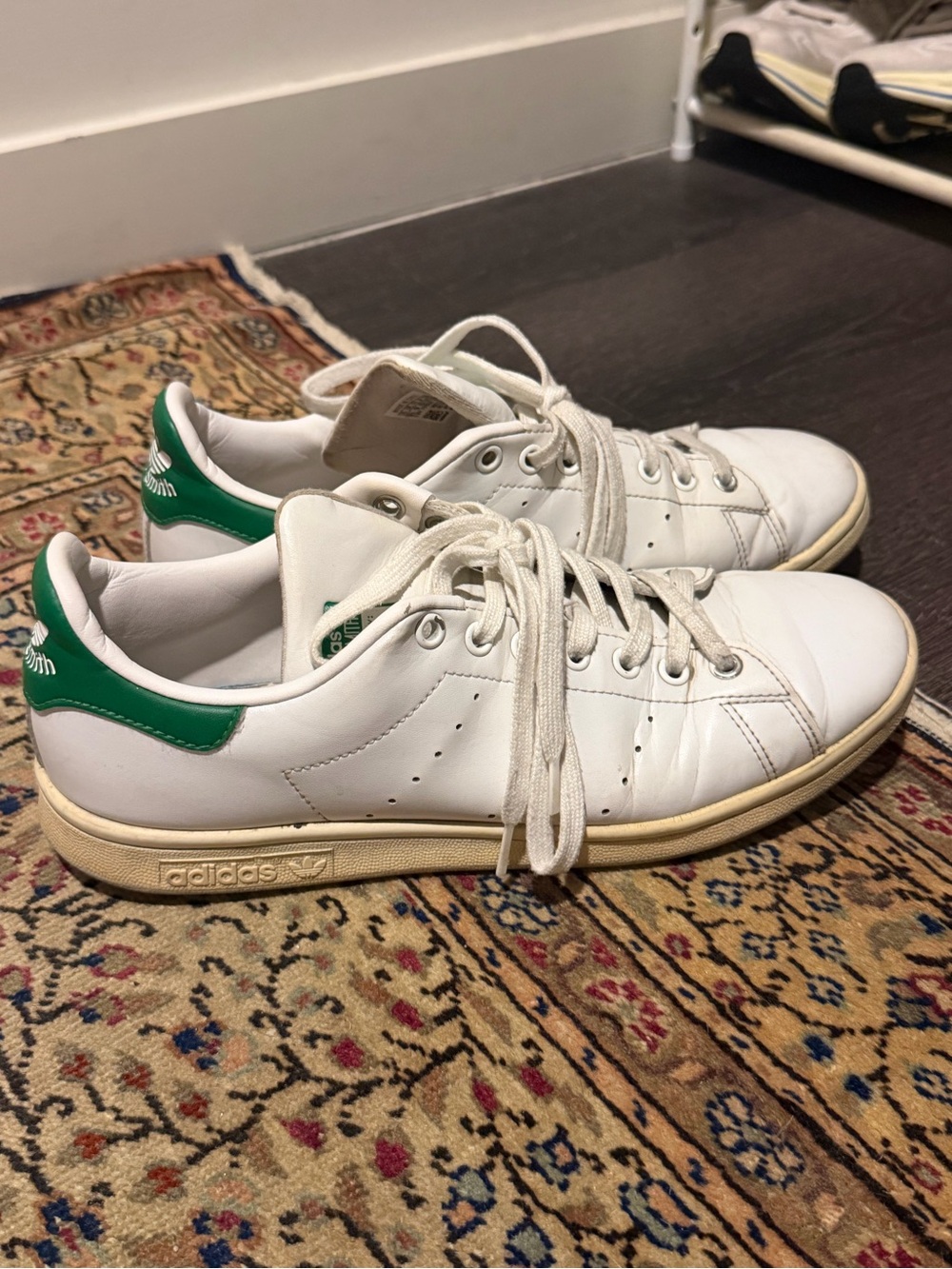 adidas White Sneakers with Green Heel Patch